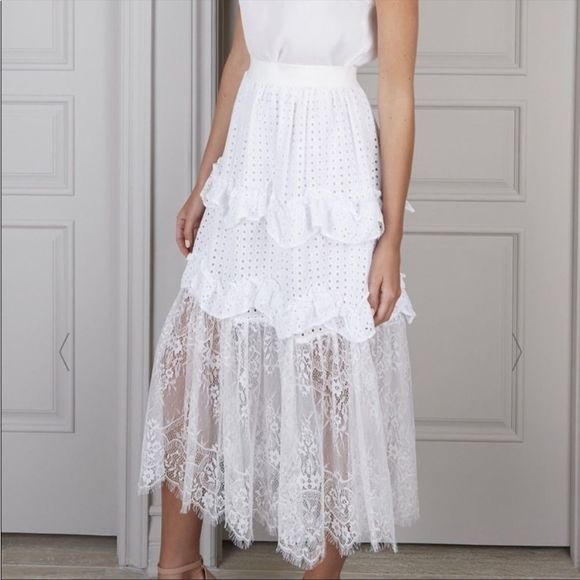 Senlis Lila White Eyelet & Lace Midi Skirt NWOT - Picture 2 of 10